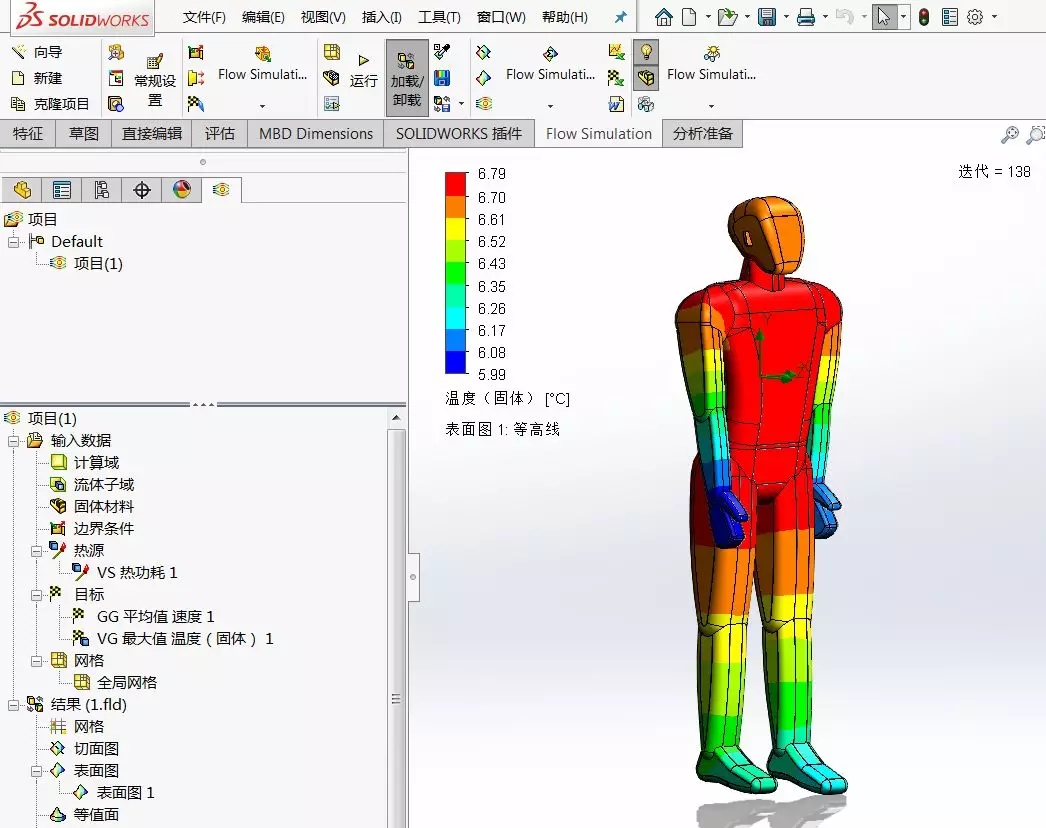 SOLIDWORKS流体分析解释身体易受冷部位