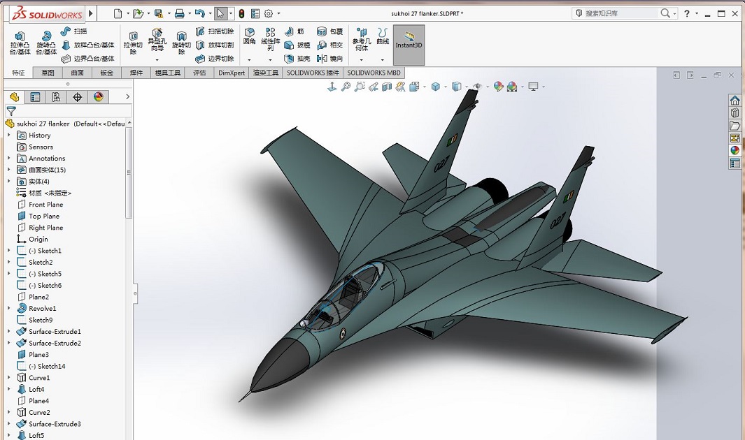 SOLIDWORKS模型图纸免费下载-sukhoi27战斗飞