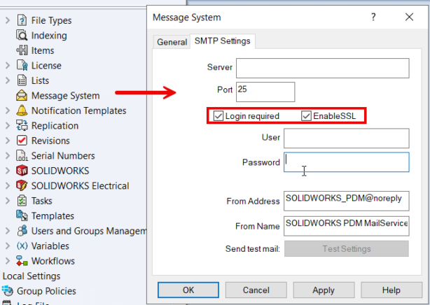 SOLIDWORKS PDM 2025中对电子邮件SMTP的SSL/TLS 支持