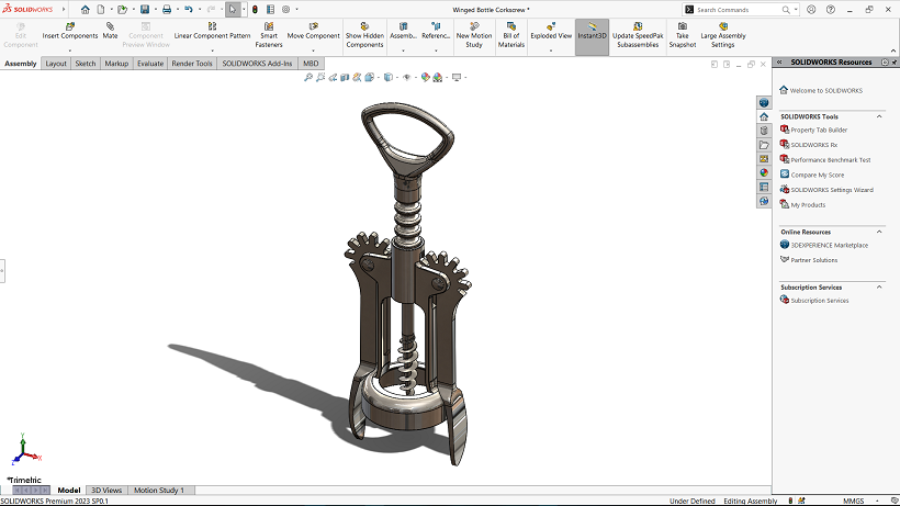 SOLIDWORKS模型图纸免费下载-翼瓶螺旋桨开瓶器