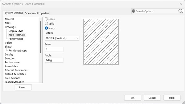 SOLIDWORKS 中提供的各种填充线图案选项功能介绍