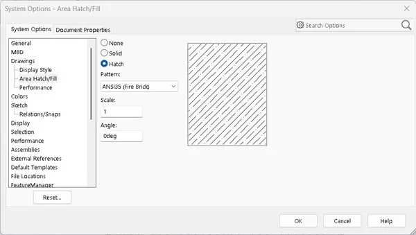 SOLIDWORKS 中提供的各种填充线图案选项功能介绍