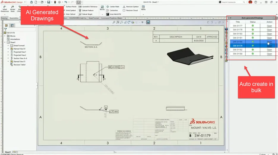 SW AI自动生成图纸 SW AI自动生成图纸