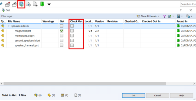 SOLIDWORKS PDM 2025 中GET操作的检出流程