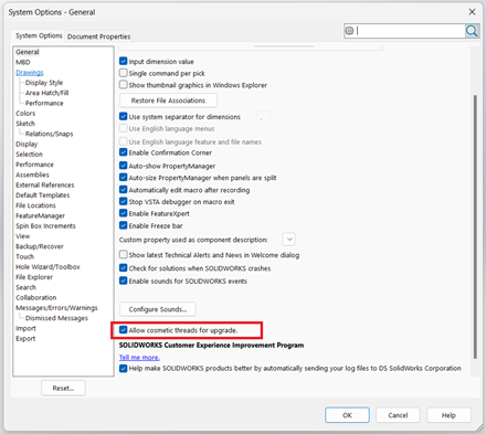SOLIDWORKS更新遗留的外观线，以获得可靠的图纸和模型