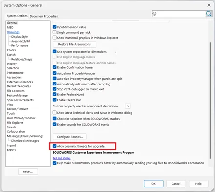 SOLIDWORKS更新遗留的外观线，以获得可靠的图纸和模型